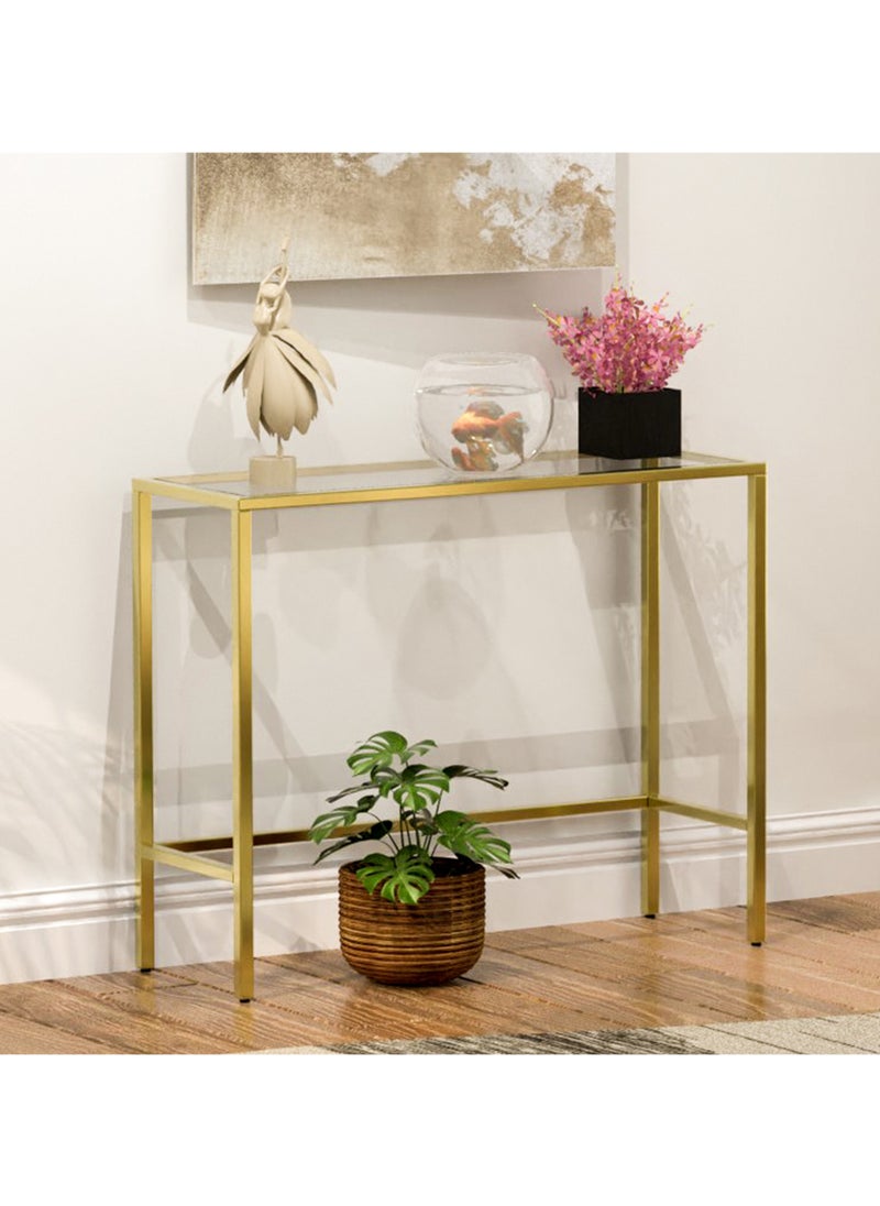 RIGID - Steel Console Table with Glass Top Gold 80x100x35cm - Image 1
