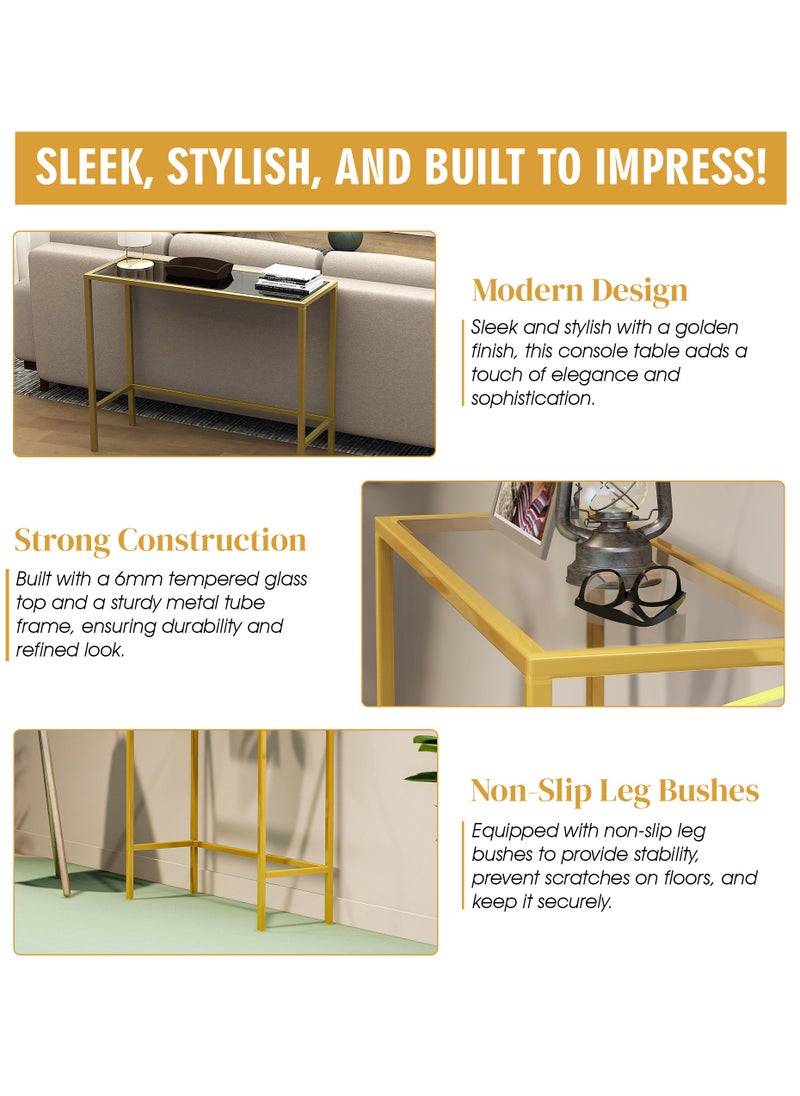 RIGID - Steel Console Table with Glass Top Gold 80x100x35cm - Image 1