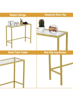 RIGID Steel Console Table with Glass Top Gold 80x100x35cm  - Image 5
