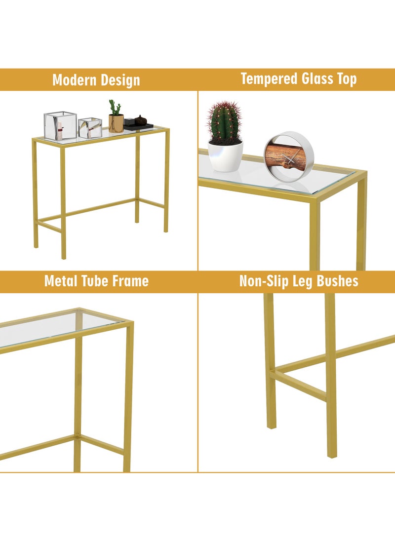 RIGID - Steel Console Table with Glass Top Gold 80x100x35cm - Image 1