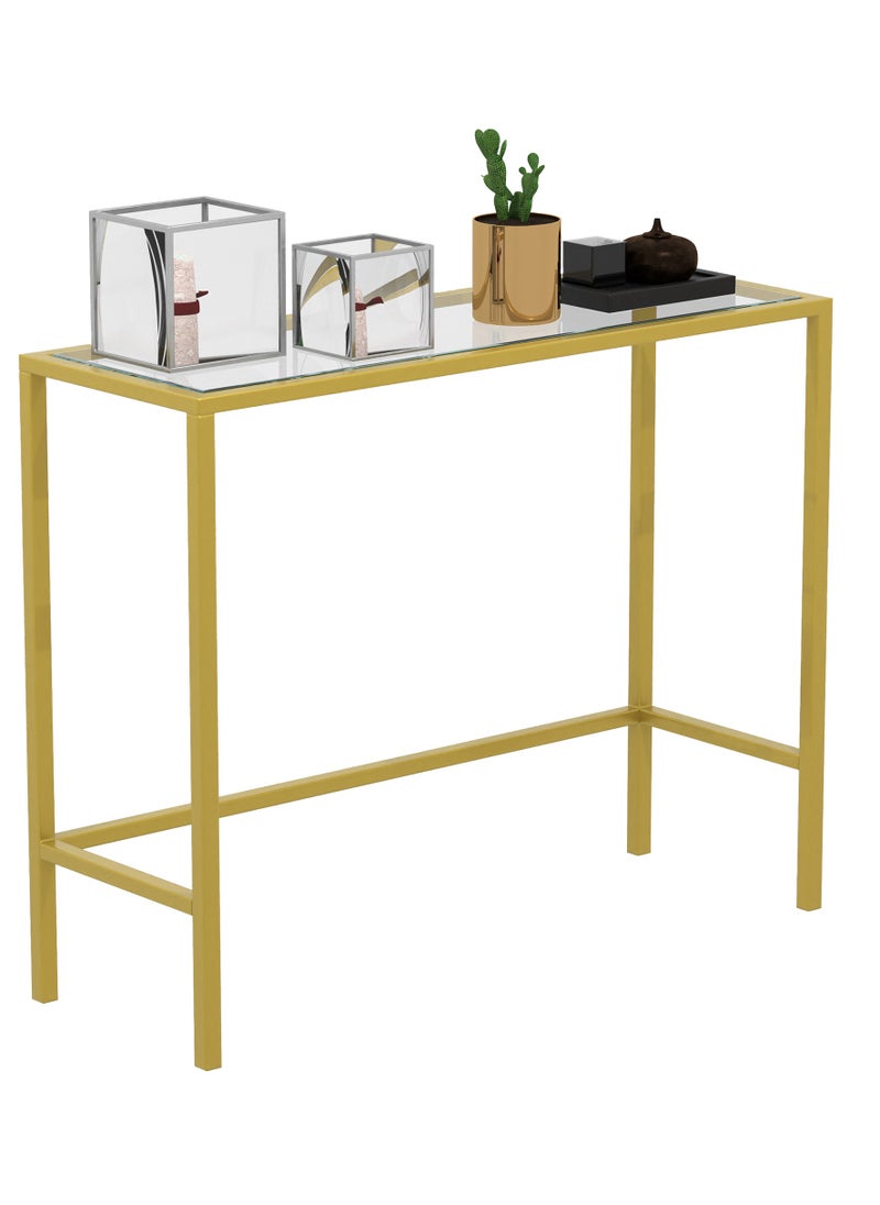 RIGID - Steel Console Table with Glass Top Gold 80x100x35cm - Image 1