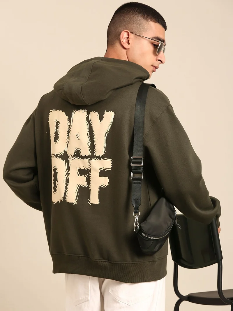 Joven Bottle Green Men Printed Full Sleeve Hooded Neck Sweatshirt for Men | Best Price UAE