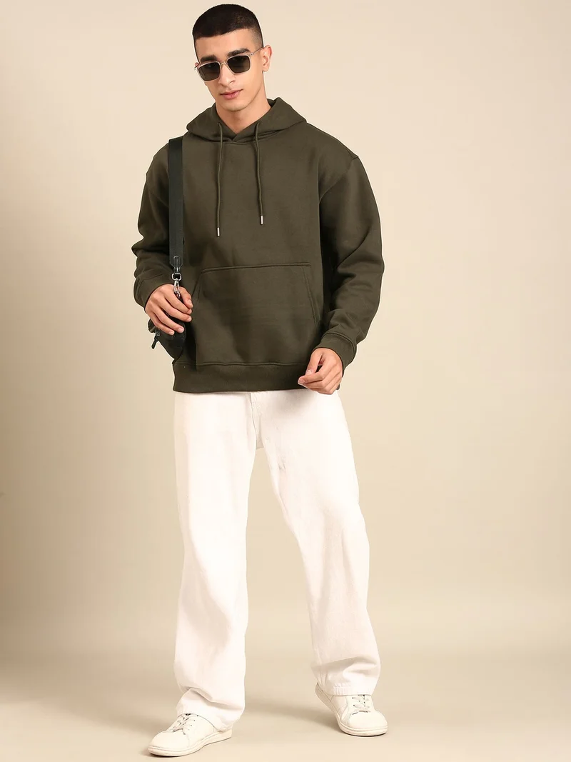 Joven Bottle Green Men Printed Full Sleeve Hooded Neck Sweatshirt for Men | Best Price UAE