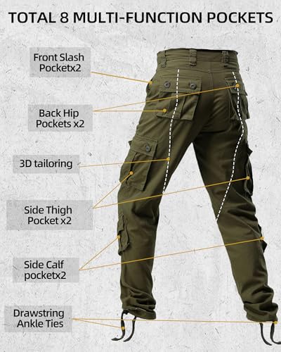 AKARMY Men's Casual Cargo Pants Military Army Camo Pants Combat Work Pants with 8 Pockets Military Green 36 - Image 4