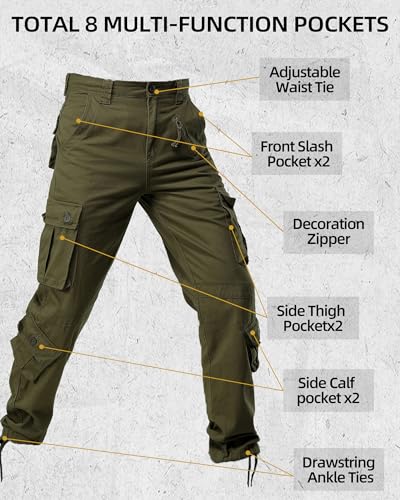 AKARMY Men's Casual Cargo Pants Military Army Camo Pants Combat Work Pants with 8 Pockets Military Green 36 - Image 3