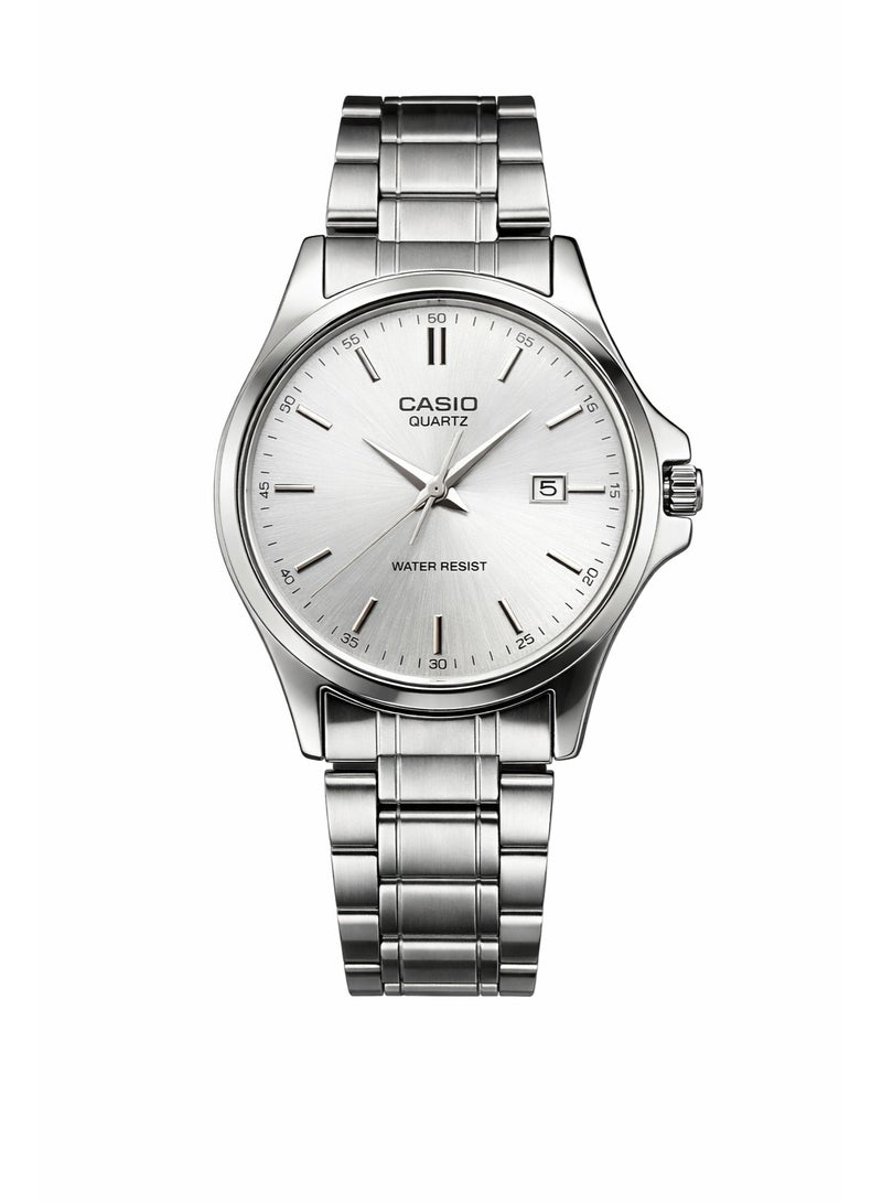 Casio Quartz Stainless Steel Analog Watch – Silver Sunburst Dial