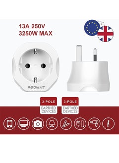 PEGANT EU to UK Plug Travel Adapter, European to 3-pin Converter  - Image 3