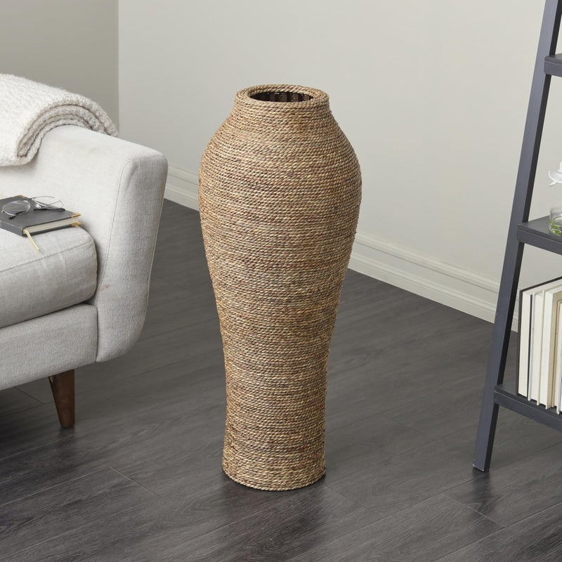 Deco 79 Seagrass Handmade Decorative Vase Tall Wrapped Centerpiece Vase, Vase for Home Decoration 12" x 12" x 31", Brown - Image 3