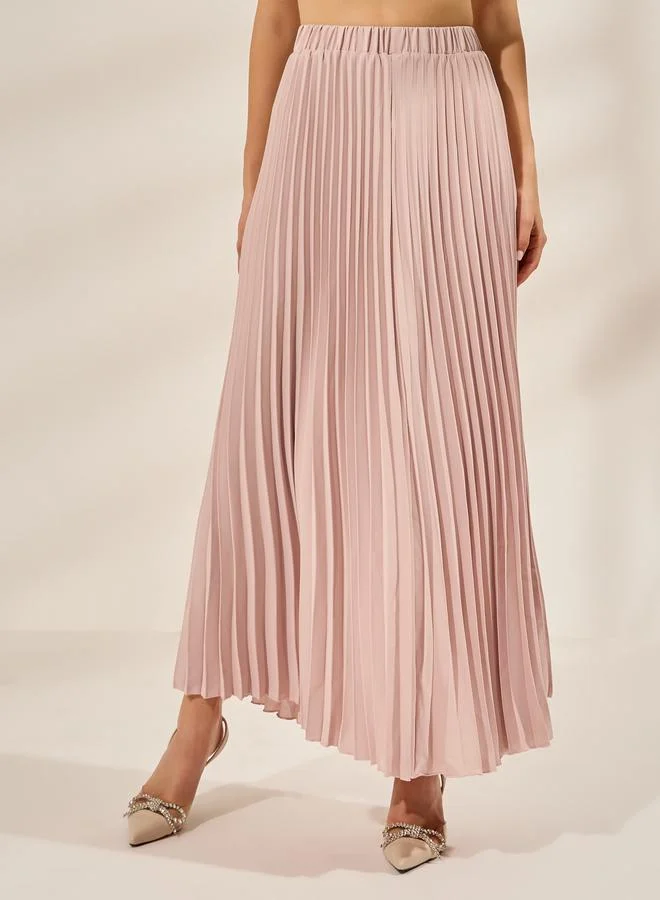 Styli Light Pink Pleated Maxi Skirt