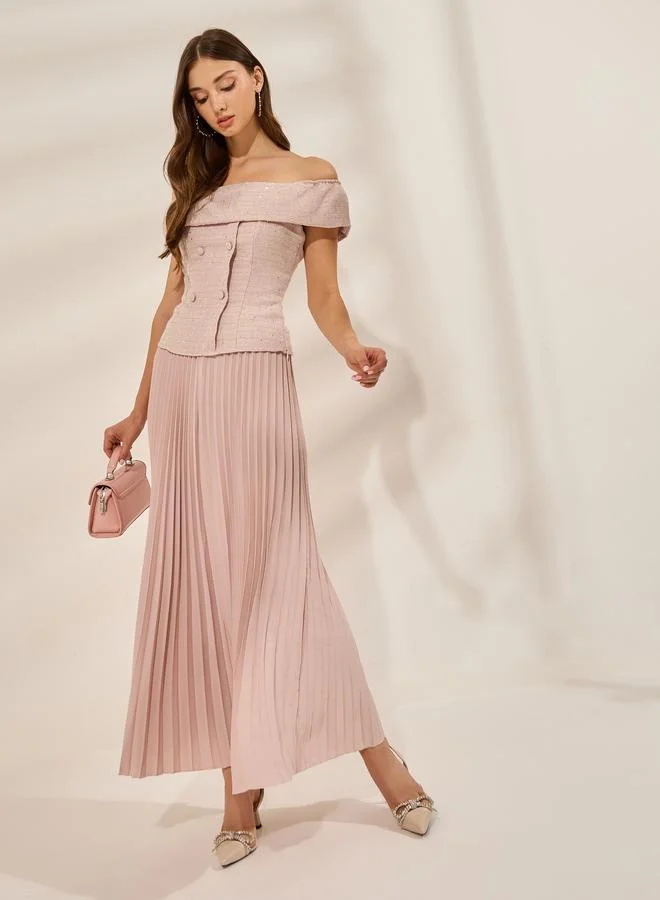 Styli Light Pink Pleated Maxi Skirt