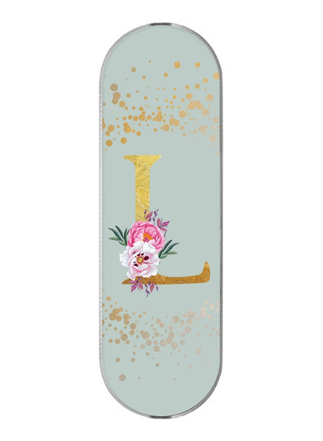 Stylizedd 3-In-1 Universal Mobile Phone Grip Holder- Custom Monogram Initial Letter Floral Pattern Alphabet - L (Light Grey)