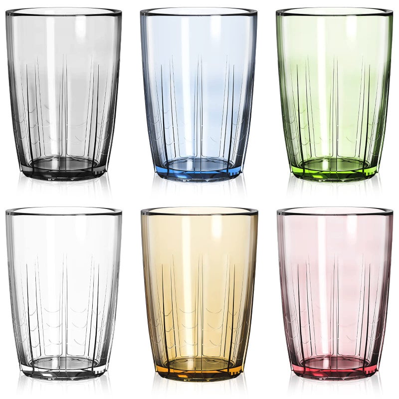 ZEAYEA Set of 6 Acrylic Drinking Cups 14 oz Unbreakable Water Tumbler Reusable Plastic Drinking Glasses Stackable Beverage Tumbler for Juice Lemonade Ice Coffee BPAfree Dishwasher Safe