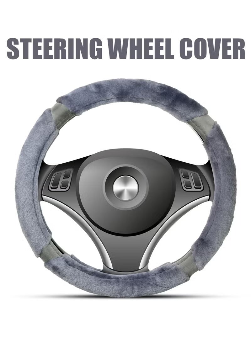 Agc Premium Quality 38cm Fluffy Steering Wheel Cover Medium Size Gray - Image 1