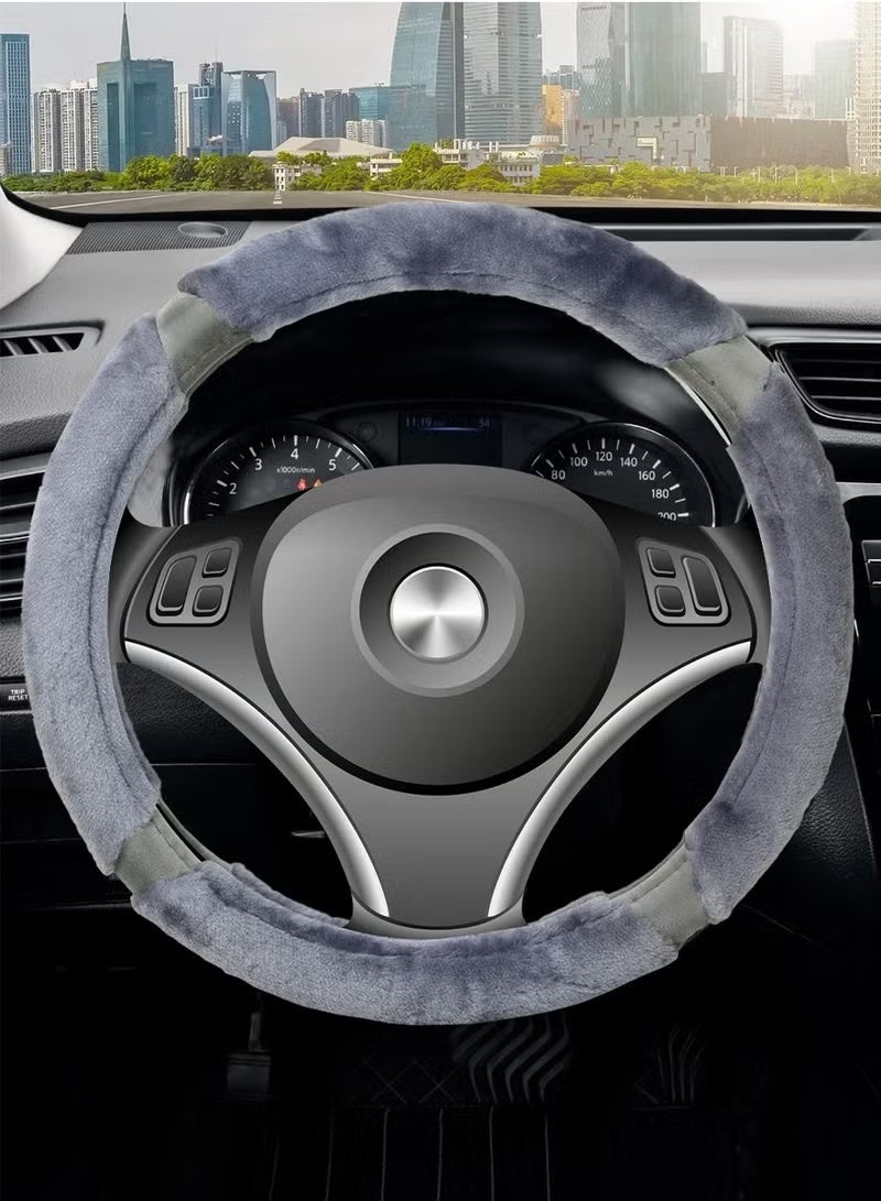 Agc Premium Quality 38cm Fluffy Steering Wheel Cover Medium Size Gray - Image 2