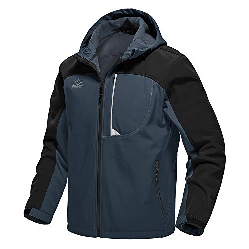 Gopune Men's Lightweight Soft Shell Jacket Fleece Lined Waterproof Hooded Hiking Winter Jacket (Grey,2XL) - Image 1