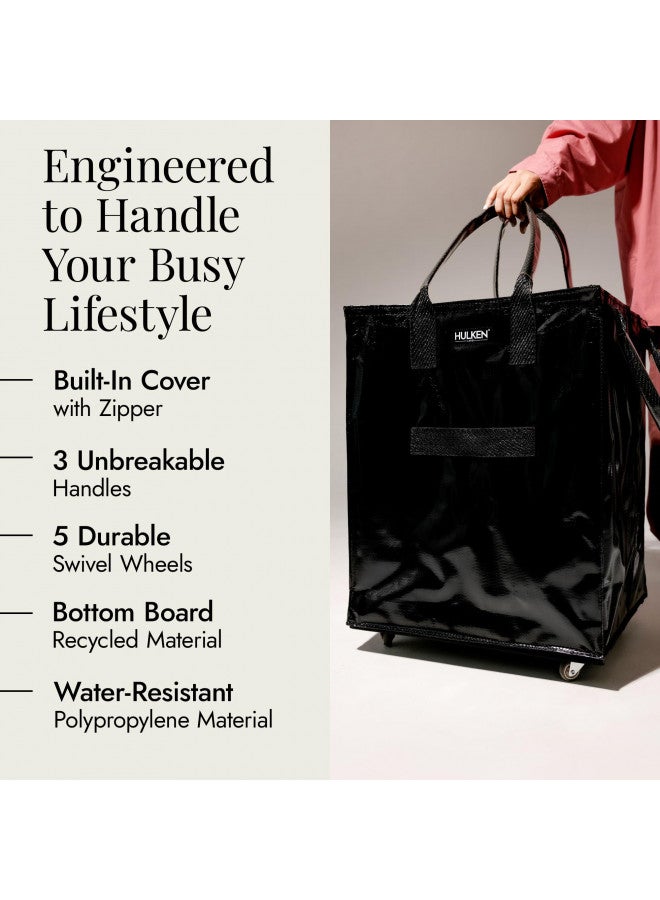 HULKEN HULKEN - (Large, Black Reusable Grocery Bag On Wheels, Shopping Trolley, Rolling Tote, Zipper Closure, Lightweight, Carries Up to 66 lb, Folds Flat, Unbreakable Handles - Image 2