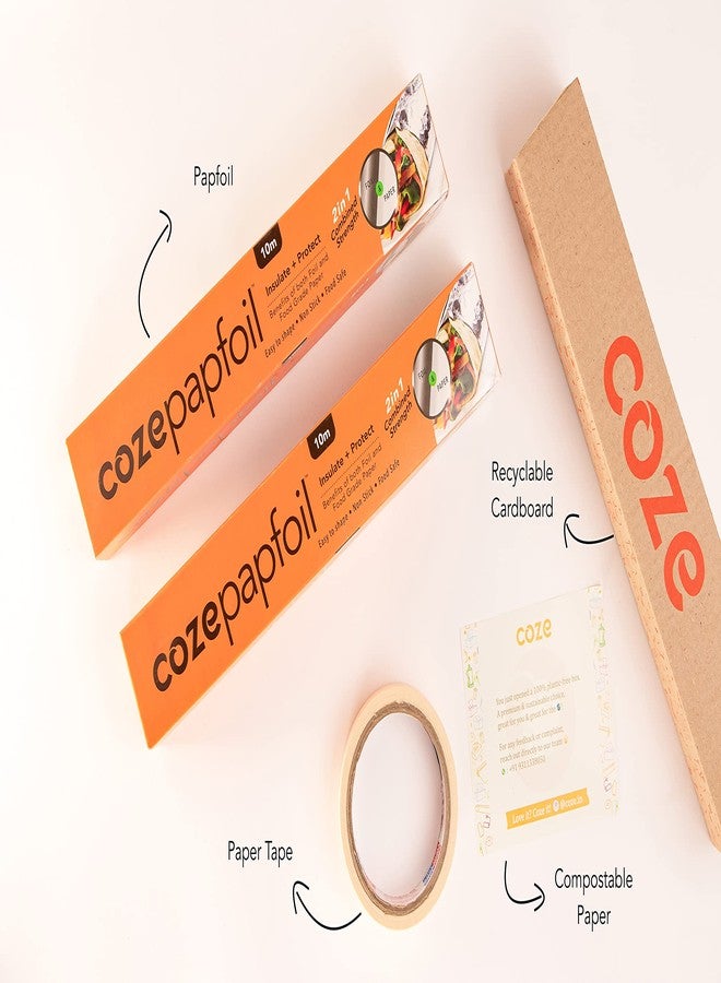 COZE ورق تغليف الطعام Coze Papfoil (طول 10 أمتار) 2 في 1: ورق ألومنيوم وورق تغليف طعام | يحمي ويعزل الطعام | عبوة من لفتين | آمن للاستخدام في الميكروويف بنسبة 100% حتى 220 درجة مئوية | آمن تمامًا للطعام، معتمد من إدارة الغذاء والدواء الأمريكية - Image 5