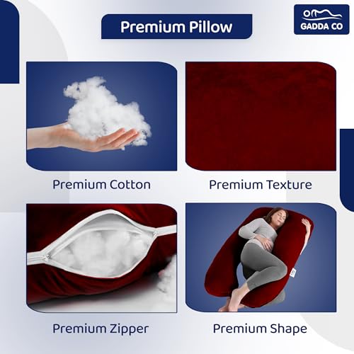 GADDA CO Pregnancy Pillows for Sleeping U-Shape Full Body Pillow and Maternity Support - for Back, HIPS, Legs, Belly for Pregnant Women with Removable Washable Velvet Cover (Maroon) - Image 4
