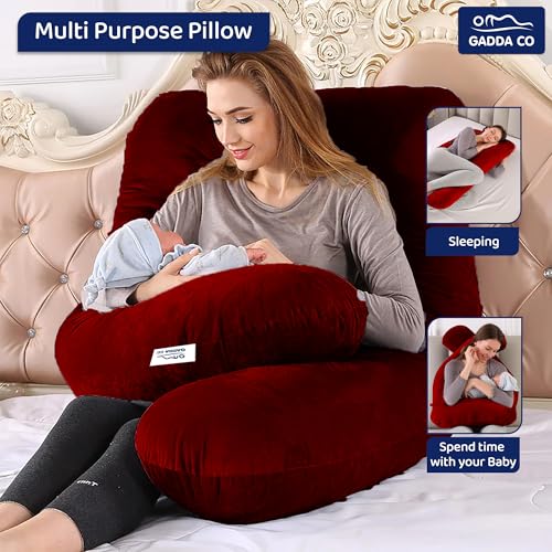 GADDA CO Pregnancy Pillows for Sleeping U-Shape Full Body Pillow and Maternity Support - for Back, HIPS, Legs, Belly for Pregnant Women with Removable Washable Velvet Cover (Maroon) - Image 3