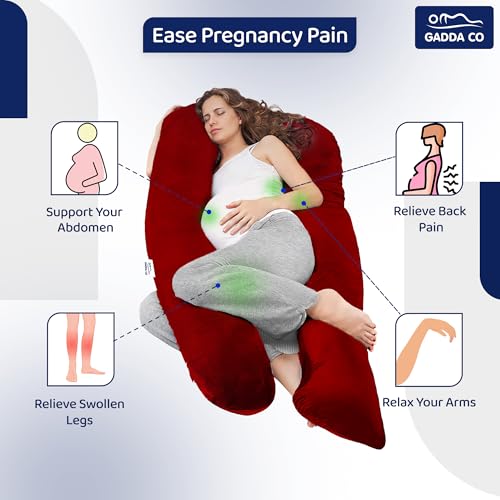 GADDA CO Pregnancy Pillows for Sleeping U-Shape Full Body Pillow and Maternity Support - for Back, HIPS, Legs, Belly for Pregnant Women with Removable Washable Velvet Cover (Maroon) - Image 2