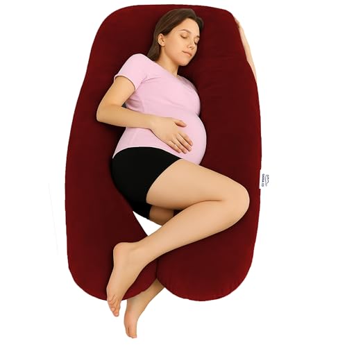 GADDA CO Pregnancy Pillows for Sleeping U-Shape Full Body Pillow and Maternity Support - for Back, HIPS, Legs, Belly for Pregnant Women with Removable Washable Velvet Cover (Maroon) - Image 1