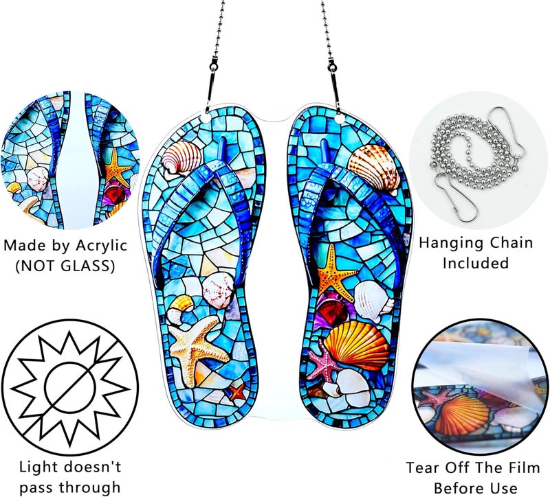 thmnj Slippers Shells Starfish Ornaments Colorful Window Hanging Decorations Home Wall Decor for Indoor Outdoor - Image 3