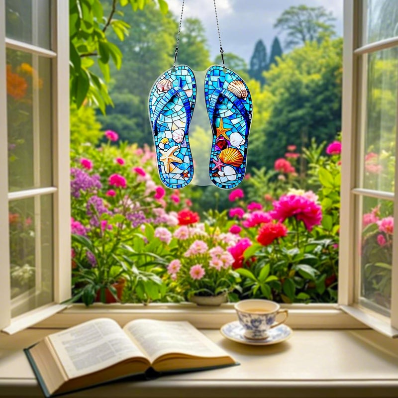 thmnj Slippers Shells Starfish Ornaments Colorful Window Hanging Decorations Home Wall Decor for Indoor Outdoor - Image 5