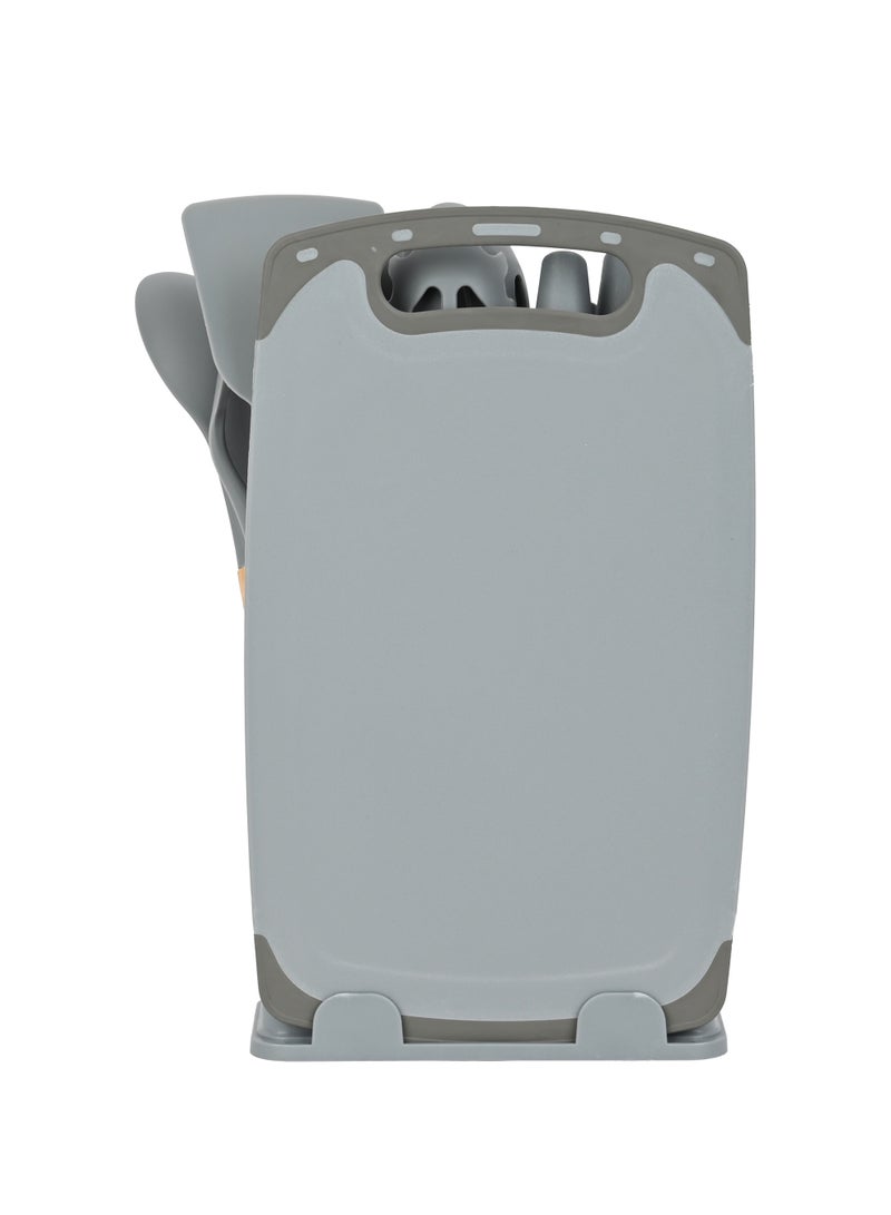 أولييرو طقم أدوات مطبخ من السيليكون مكون من 19 قطعة، مقاوم للحرارة، غير قابل للالتصاق، أداة طبخ بمقابض خشبية، مجموعة أواني طهي من السيليكون، خالية من مادة BPA، رمادي - Image 3