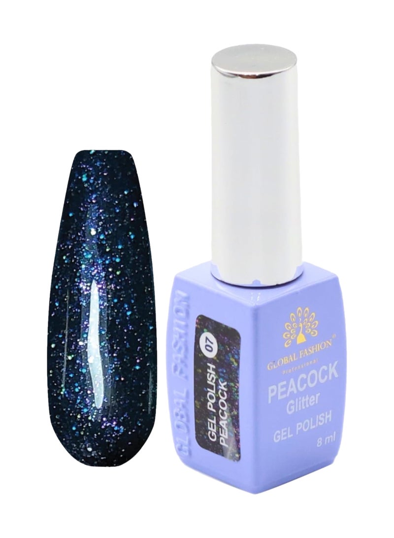 GLOBAL FASHION Professional Peacock Glitter Gel Polish 8Ml  Long-Lasting Manicure  (Color 07)  - Image 1