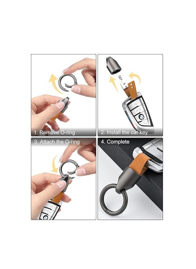 Najwa Car Key Chain Ring Clip, Universal Detachable Leather Car Keychain, Small Key Fob Accessory with O-Ring Keyrings  - Image 4