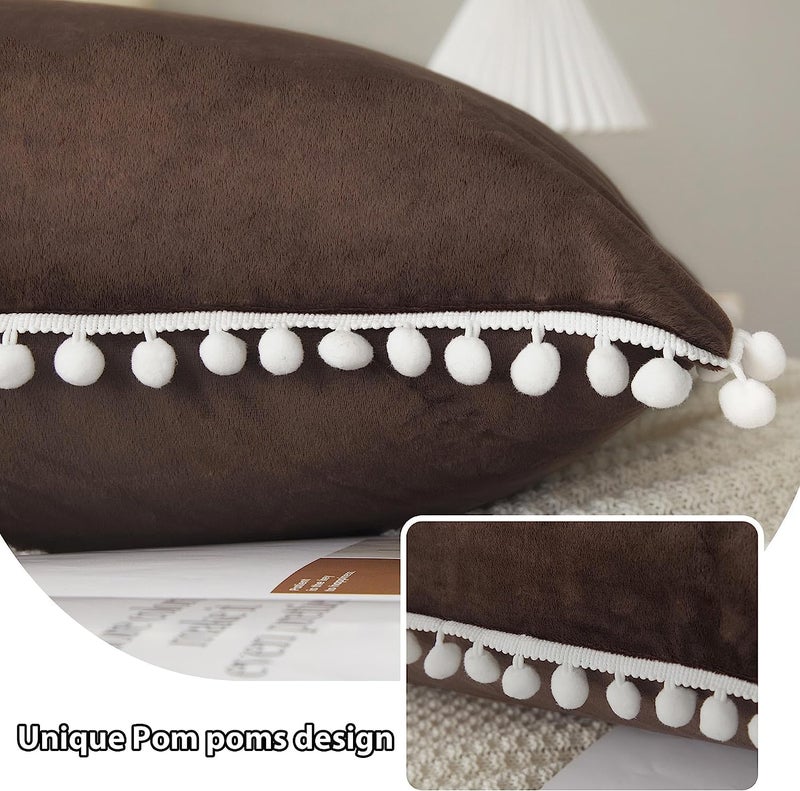 CottonFry Ultra Soft Velvet Body Solid Pillow Cover/Case Pillowcase with Hidden Zipper, Zippered Body Pillow Case, 1 Pieces (Brown with Pompom, 20x54), 250 TC - Image 4