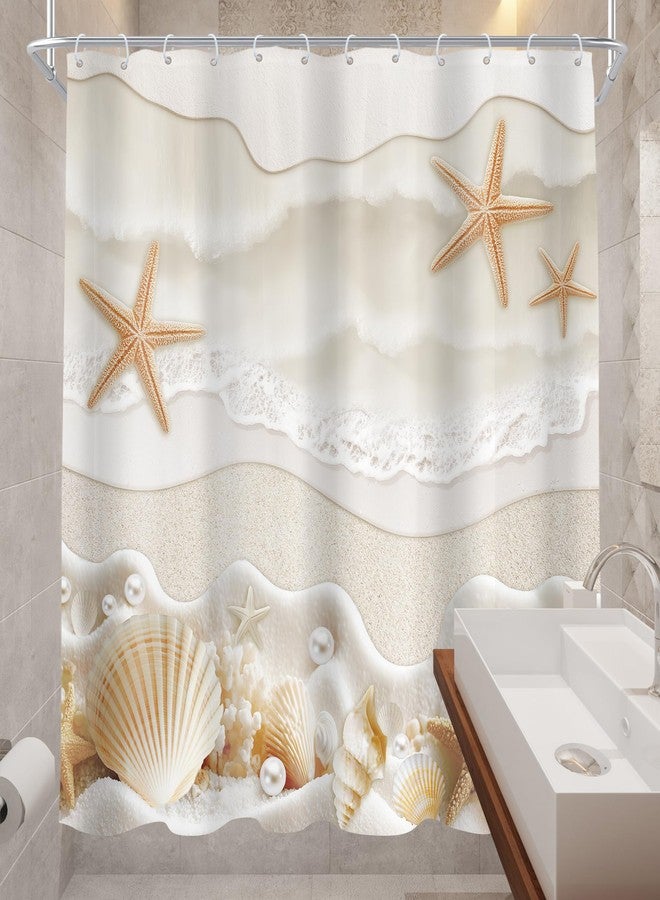 Cinbloo Starfish Beach Coastal 72Wx72H Shower Curtain Beige White Ocean Seashells Conch Pearl Coral Seacoast Sand Sea Waves Bathroom Curtain Set Summer Scenry Modern Bath Bathroom Accessories Decor - Image 4