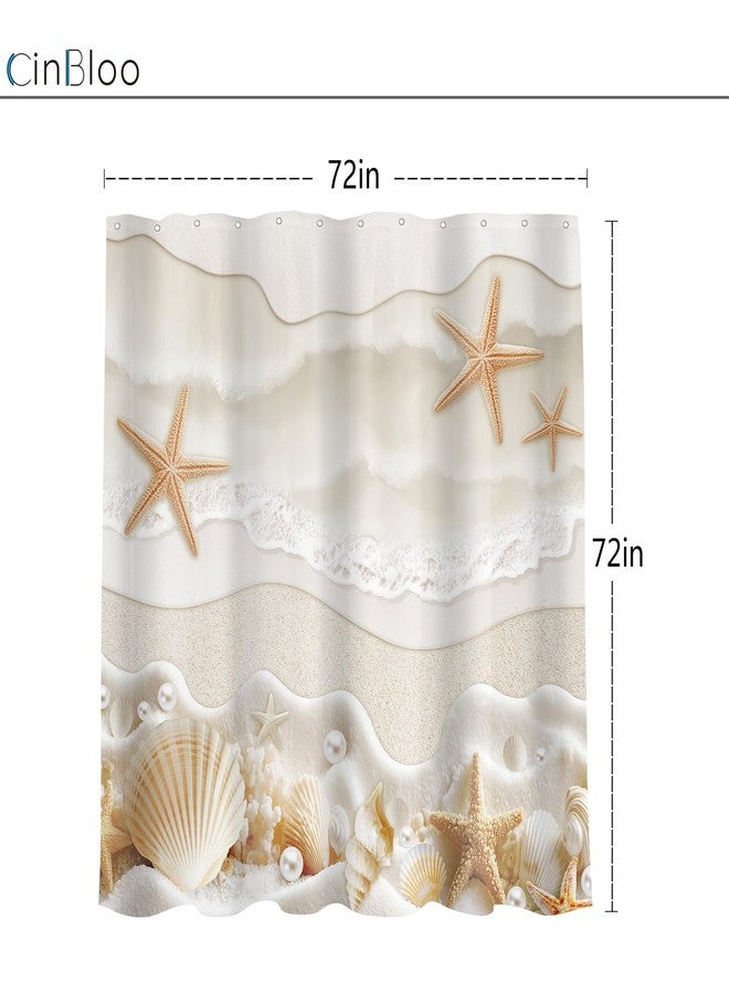 Cinbloo Starfish Beach Coastal 72Wx72H Shower Curtain Beige White Ocean Seashells Conch Pearl Coral Seacoast Sand Sea Waves Bathroom Curtain Set Summer Scenry Modern Bath Bathroom Accessories Decor - Image 5