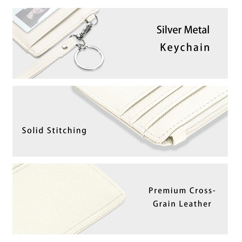 SEAVILIA Small Wallet for Women Slim Wristlet Keychain Wallets RFID Credit Card Holder With Zipper Pocket, ID Window (Beige) - Image 3