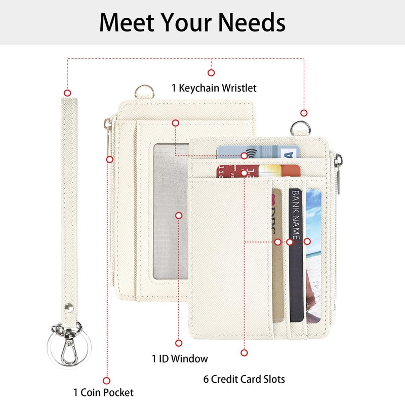 SEAVILIA Small Wallet for Women Slim Wristlet Keychain Wallets RFID Credit Card Holder With Zipper Pocket, ID Window (Beige) - Image 2