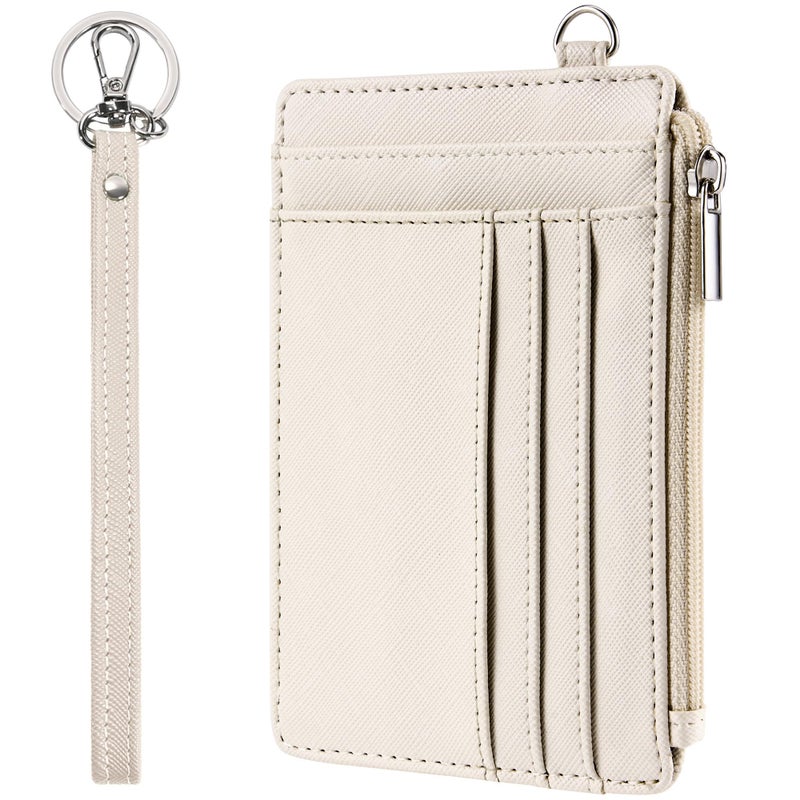 SEAVILIA Small Wallet for Women Slim Wristlet Keychain Wallets RFID Credit Card Holder With Zipper Pocket, ID Window (Beige) - Image 1