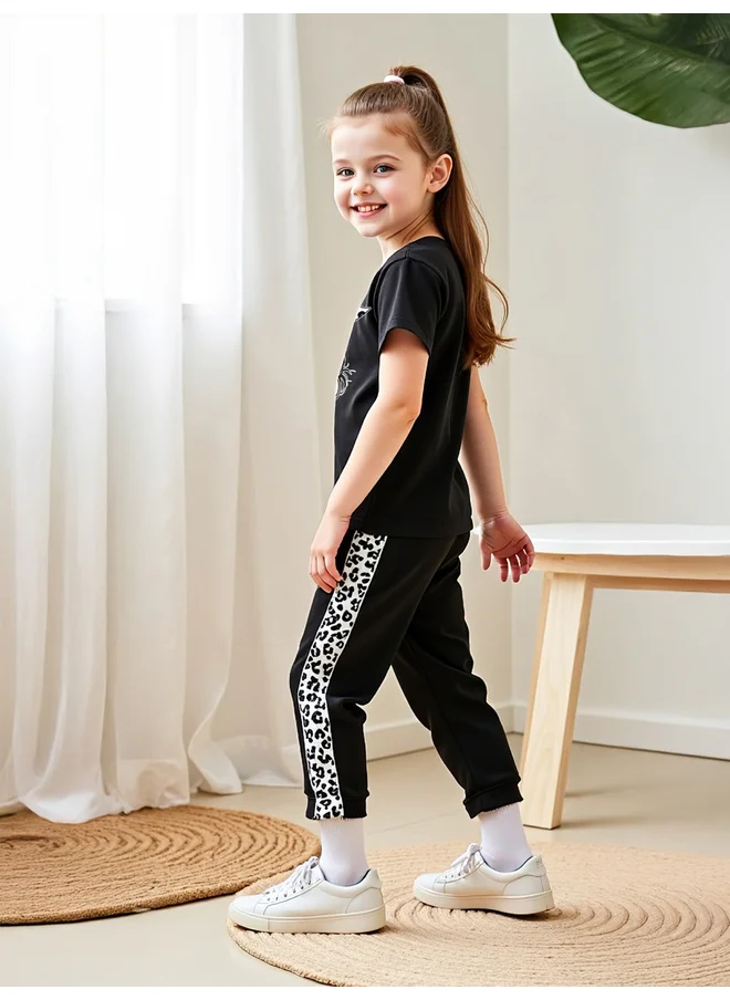 تايك تو Take Two Kids 2pcs Graphic Print Short Sleeve T-Shirt and Jogger Pants