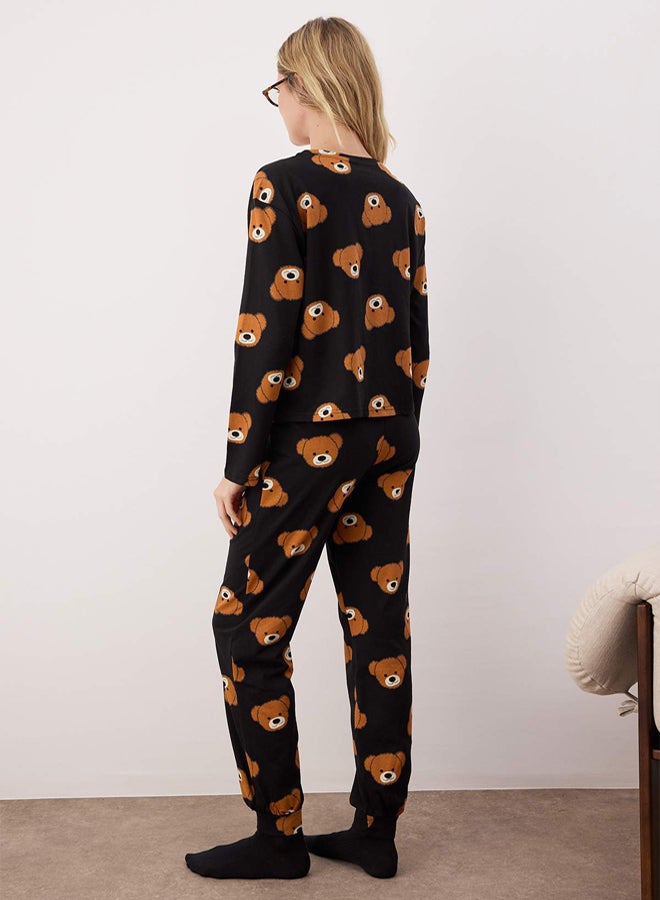 trendyol Black 100% Cotton Teddy Bear Knitted Pajama Set - Image 4