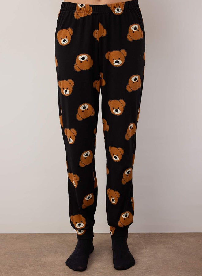 trendyol Black 100% Cotton Teddy Bear Knitted Pajama Set - Image 3