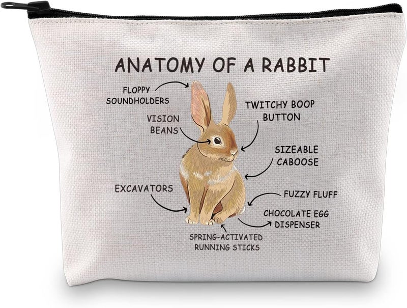G2TUP Rabbit Bunny Lover Gift Anatomy Of A Rabbit Makeup Bag Bunny Owner Cosmetic Bag Bunny Themed Gift Bunny Mom Zipper Travel Bag (Anatomy Of A Rabbit White Bag)