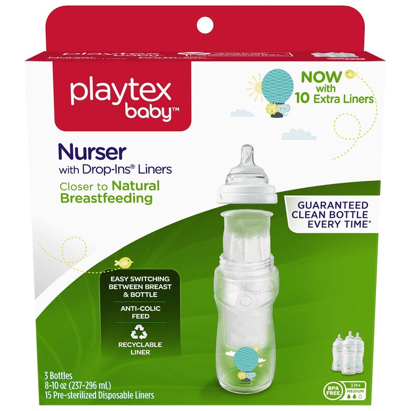 Playtex BPA Free Premium Nurser Bottles with Drop in Liners, 3 Count - Image 1