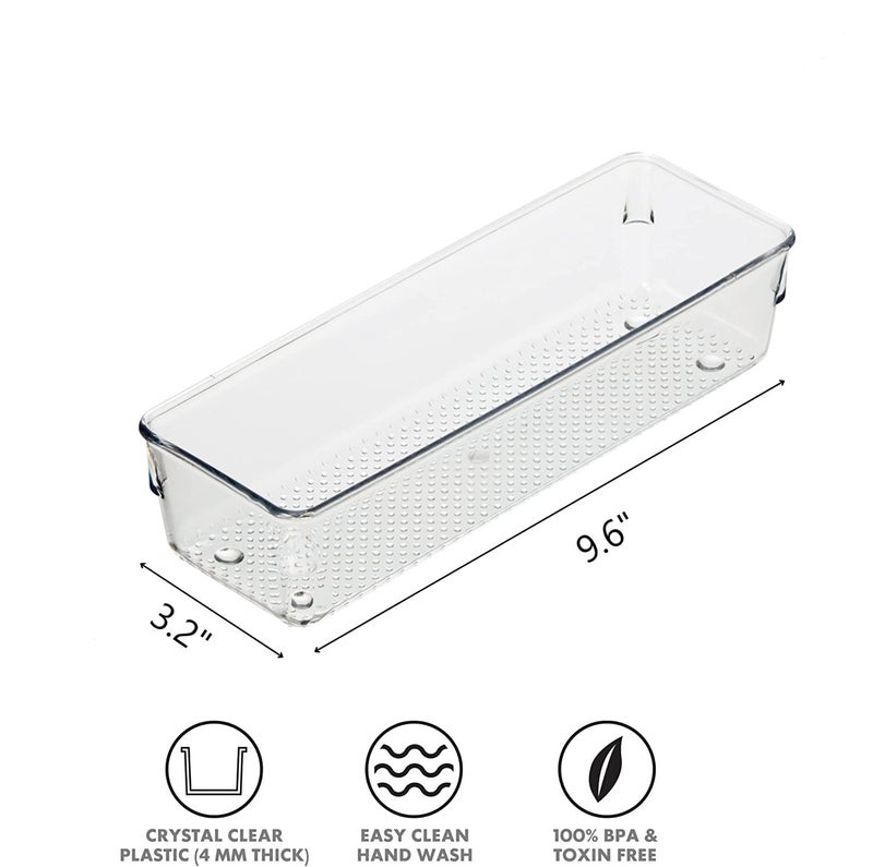 VIKIJO 6 PCS Clear Plastic Drawer Organizers Versatile Acrylic Kitchen Drawer Organizer Stackable Bathroom Drawer Organizer Trays for Makeup Bathroom Kitchen and Office 96 X 32 - Image 2