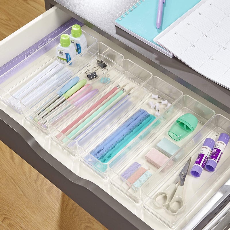 VIKIJO 6 PCS Clear Plastic Drawer Organizers Versatile Acrylic Kitchen Drawer Organizer Stackable Bathroom Drawer Organizer Trays for Makeup Bathroom Kitchen and Office 96 X 32 - Image 4