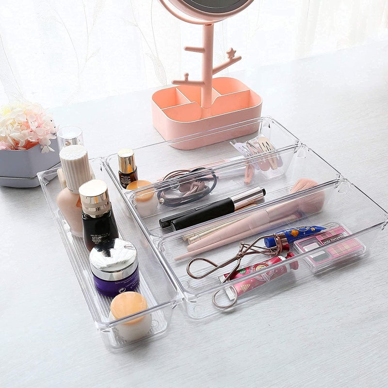 VIKIJO 6 PCS Clear Plastic Drawer Organizers Versatile Acrylic Kitchen Drawer Organizer Stackable Bathroom Drawer Organizer Trays for Makeup Bathroom Kitchen and Office 96 X 32 - Image 5