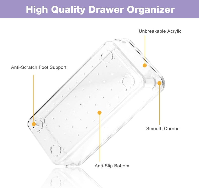 VIKIJO 6 PCS Clear Plastic Drawer Organizers Versatile Acrylic Kitchen Drawer Organizer Stackable Bathroom Drawer Organizer Trays for Makeup Bathroom Kitchen and Office 96 X 32 - Image 3