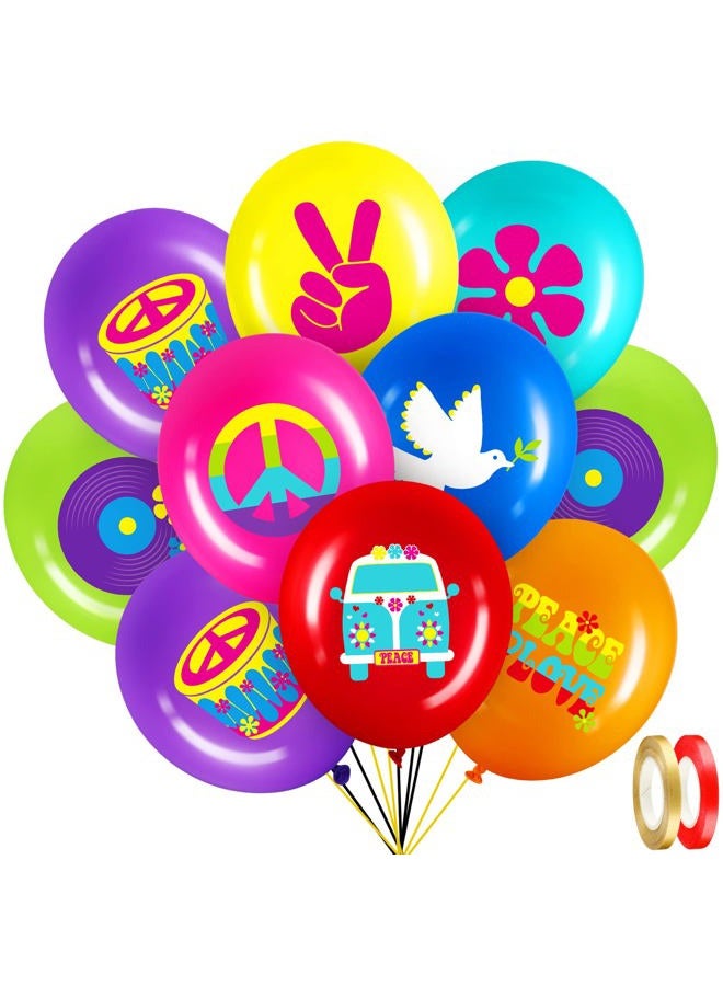 Aoriher 40 Pack 60's Hippie Theme Party Balloons Decorations, 12 Inch Retro Flower Groovy Party Power Peace Sign Party Latex Balloons for 60s 70s Groovy Party Woodstock Party Supplies - Image 1