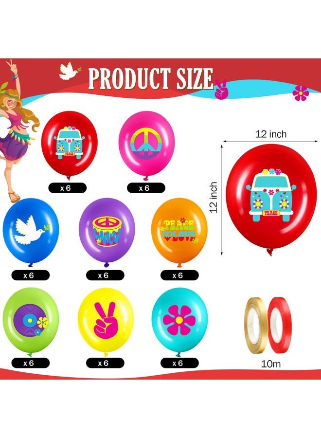 Aoriher 40 Pack 60's Hippie Theme Party Balloons Decorations, 12 Inch Retro Flower Groovy Party Power Peace Sign Party Latex Balloons for 60s 70s Groovy Party Woodstock Party Supplies - Image 2