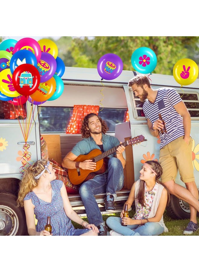 Aoriher 40 Pack 60's Hippie Theme Party Balloons Decorations, 12 Inch Retro Flower Groovy Party Power Peace Sign Party Latex Balloons for 60s 70s Groovy Party Woodstock Party Supplies - Image 5