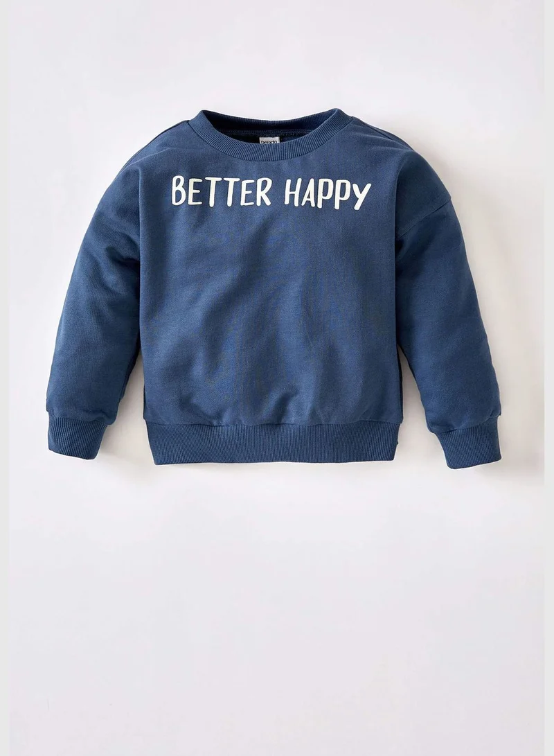 DeFacto Regular Fit Text Printed Long Sleeve Crew Neck Sweatshirt