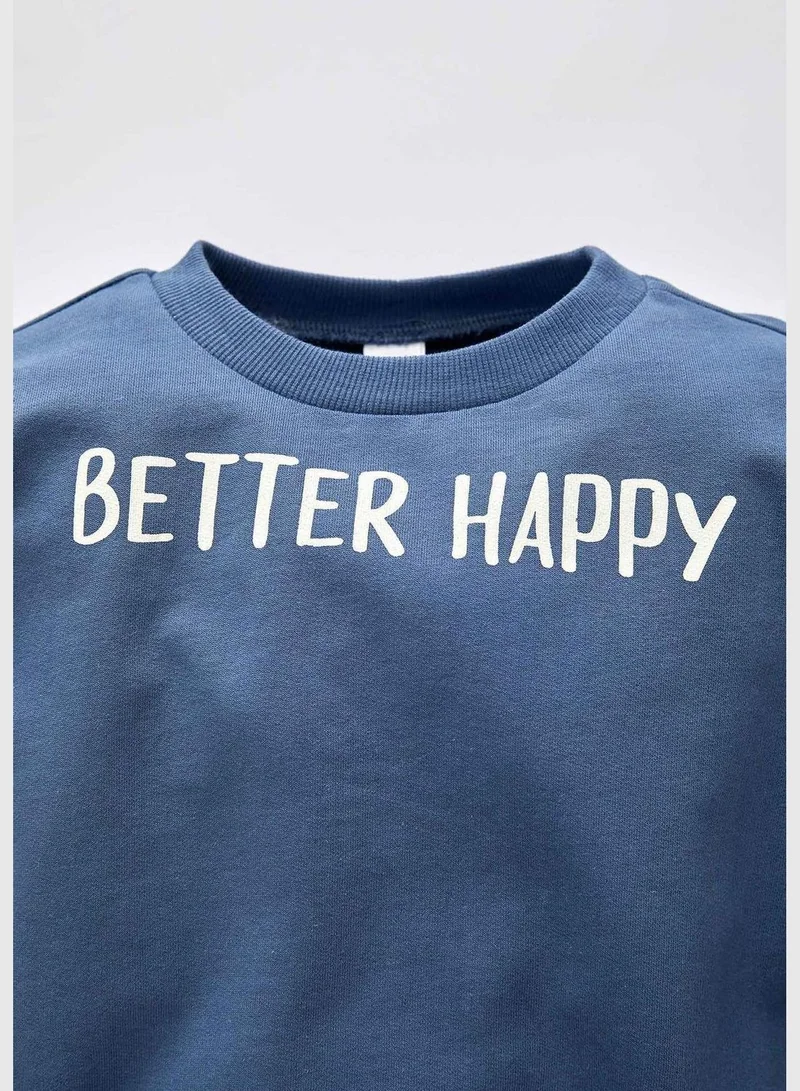 DeFacto Regular Fit Text Printed Long Sleeve Crew Neck Sweatshirt